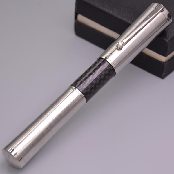 High Quality Silver And Black Carbon Fibre Fountain Pen Office Stationery Luxury M Nib Calligraphy Ink Pens Gift