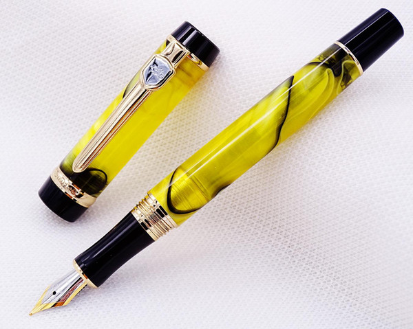 Jinhao Century Series Celluloid Fountain Pen Beautiful Yellow and Black Line Pattern, Great for Graduate/Business/Office