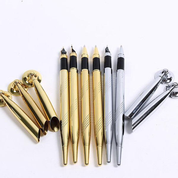 Pen with Base Classic Fountain Pen with Stand Metal Gold Silver Ball Point Pen Wedding Party Table Decoration QW8639