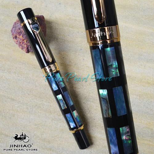 JINHAO 650 Series High Quality Office School Stationery Seashell Inlaid and Black Cap Luxury Fountain Pen + Additional Gift Refills