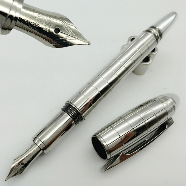 1 PCS MB Fountain Pen 14K nib 4810 TOP quality Silver checks Stationery office supplies Metal Luxury Pen with crystal top