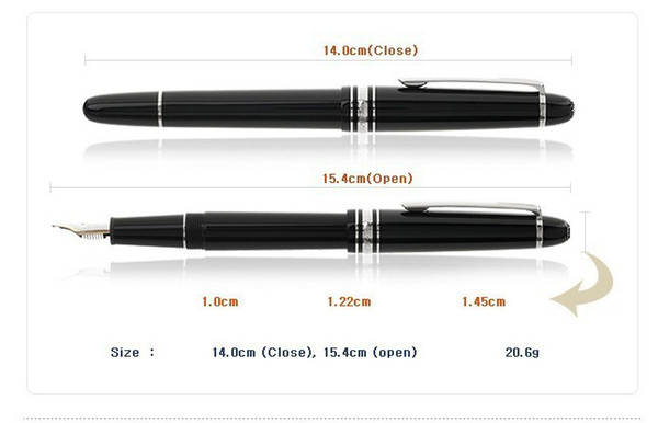 Unique design 145 big barrel black resin fountain ink pen 4810 Middle size 14K golden nib and screws cap for writing supplies