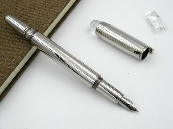 New Writing metal M OFFICE stainless steel silver Checker pattern crystal top classic Fountain Pen