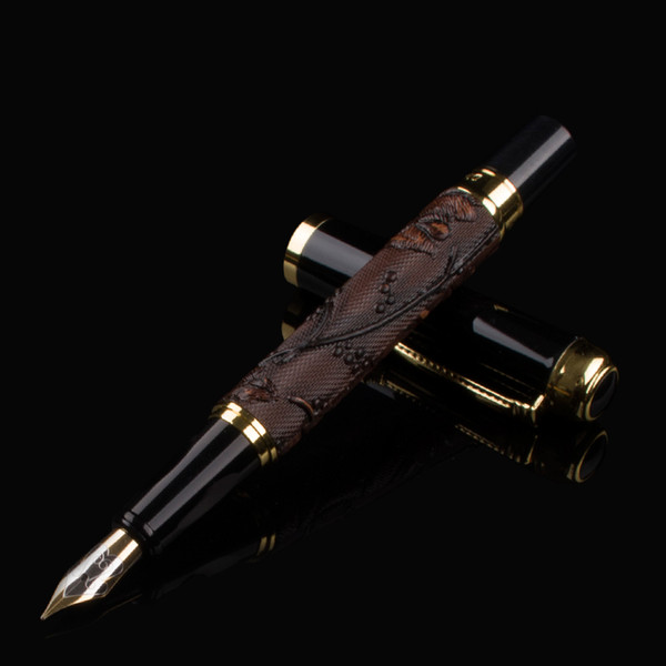 DIKA WEN 891 Brown Color 3D Pattern Chinese Dragon Golden Clip Fountain Pen With F Nib For Antique Gift