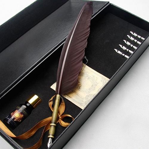 Wholesale- European Style Retro Quill Feather Dip Calligraphy Pen Set Graduation Gift