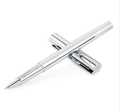 Metal Silver Financial Tip Fountain Pen 0.38mm Shine Platinum Steel School Office Business Writing Ink Pens Gift Stationery