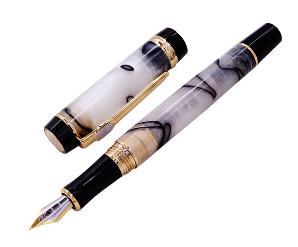 Jinhao Century Series Marble Celluloid Fountain Pen Beautiful White/Yellow Black Line Pattern Ideal for Graduate/Business/Office