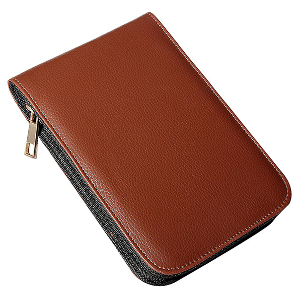 Wholesale- Affordable Fountain Pen Roller Brown Leather Binder Case Holder Stationery for 12 Pens