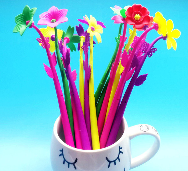 wholesale gel pens free shipping Lovely Creative Flower Signature Pen Soft Glue Flower and Herb Pen Flower Neutral PenGp6