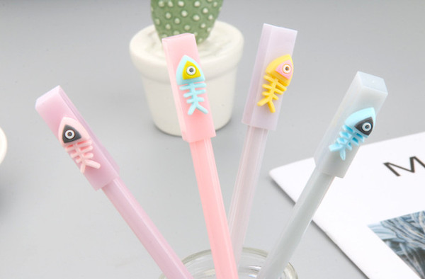 gel pens free shipping Fresh Little Fish Pen Cover Neutral Pen Simple Fishbone Black Water-based Pen Student Stationery Supplies420