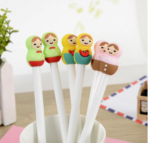 wholesale gel pens free shipping Cute creative Russian doll head neutral animation cartoon black fountain pen436