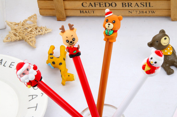 gel pens free shipping Cartoon Creative Snowman Elk Bear Christmas Style Neutral Pen Student Pen Signature Pen423