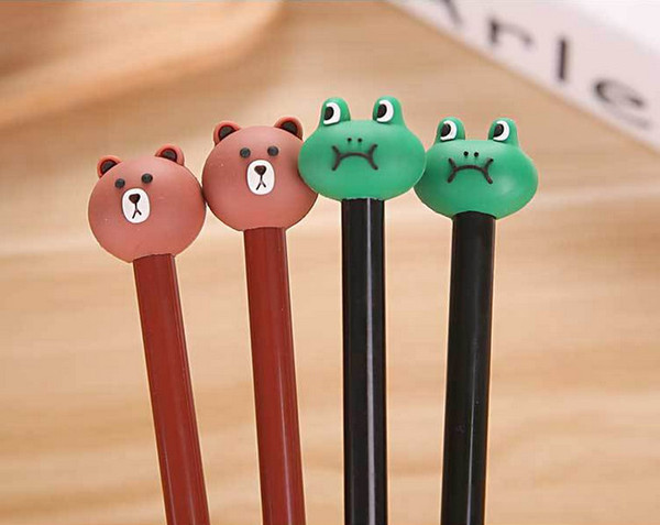 Best selling gel pensNeutral Pen Soft Rubber Head Brown Bear Head Cartoon Green Frog Black Core Animal Neutral Pen383