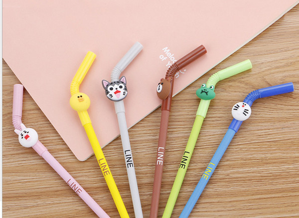 wholesale gel pens free shipping Animal straw modelling neutral pen cartoon student stationery office water-based signature pen18