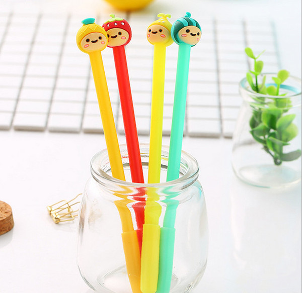 Best selling gel pens Korean Stationery Cartoon Cute Fruit Style Soft Silica Gel Girl Neutral Pen 0.5 Black Student Pen274