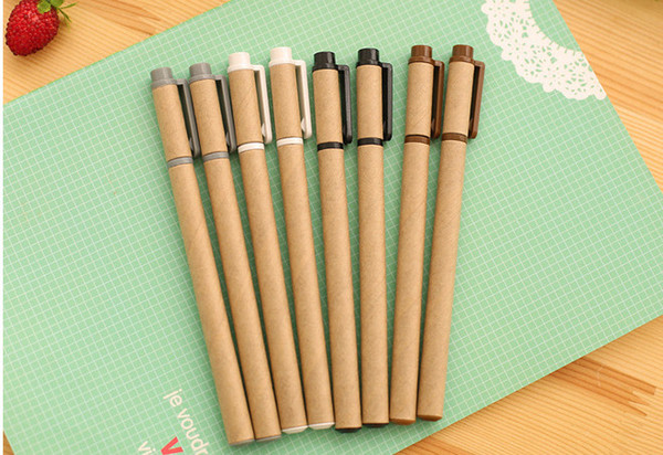 Best selling gel pen wholesale 100pcs\Lot free shipping Environment-friendly kraft paper neutral pen students supplies black 181