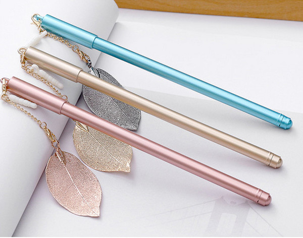 Best selling gel pens free shipping Creative metallic color tree leaf pendant pen students gifts 379