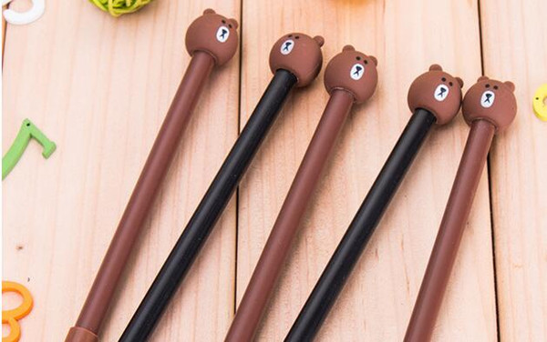 Free Shipping Wholesale Supply 16cm Black Coffee Cutie Bear Head 0.5mm Cartoon Gel Ink Pen 240pcs/lot Nuetral Pen GP319