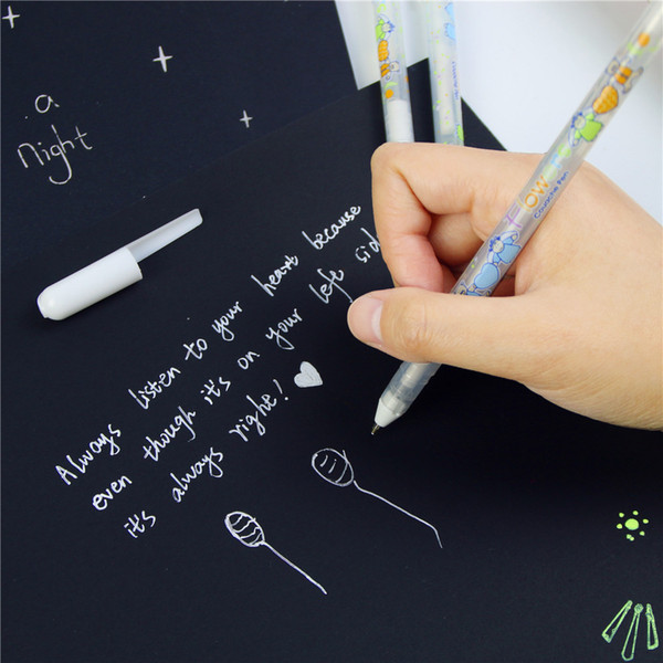 Gel Pen Stationery Office Learning Cute Pen Unisex Pen Gift For Kids 0.8mm White Ink Color Photo Album 3pcs
