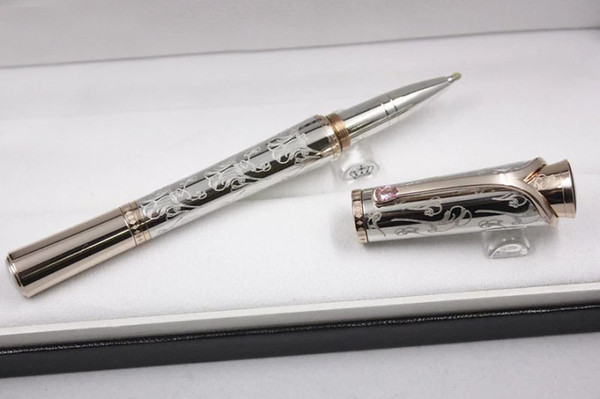 luxury monte rollerball pen ,Collection Princesse Grace de Monaco rose golden clip silver carving Pen with series number