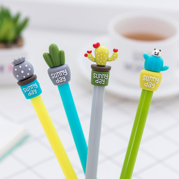 Creative cactus gel pen student with cartoon cute 0.5mm black ink pen full needle pen school office stationery