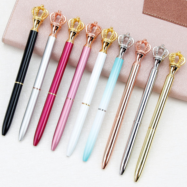 Imperial Crown Adornment Crystal Pen Gem Ballpoint Pen Ring Wedding Office Metal Ring Roller Ball Pen Rose Gold Silver Pink Free DHL