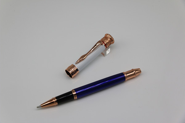 Top grade Swan King Roller pen up White down Blue color with Rose gold Trim Monte Collection pens stationery school office supplies