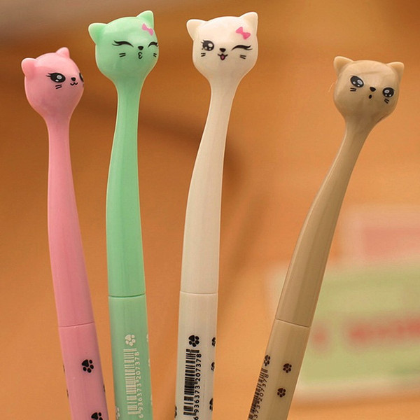 4 Colors 0.5mm Cute Plastic Black Ink Gel Pen Cartoon Cat Pens For School Writing Office Supplies Stationery Favors WJ005