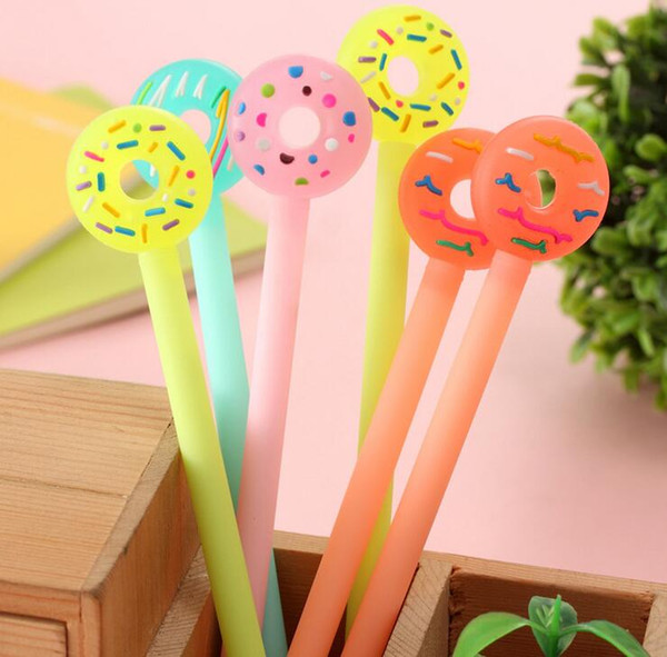 12pcs/lot cute korean stationery candy color donuts black ink gel pen kawaii signature pens for promotion gift school office supplies