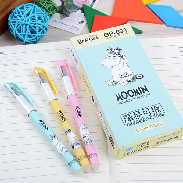 Wholesale- 3 pcs Erasable Gel Pens Moomin blue colored kawaii gift gel-ink pens for writing Cute stationery office school supplies 0.38mm