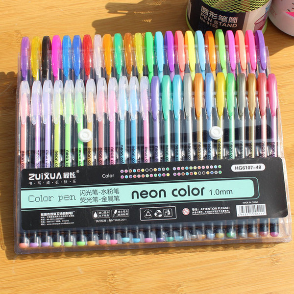 DHL 48pcs HOT Gel Pens or Gel Refills Rollerball Pastel Neon Glitter Pen Drawing Color Pen Christmas student Study Gift