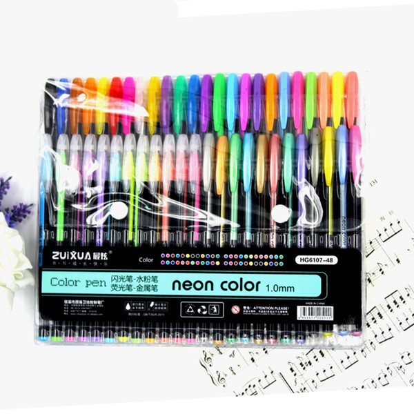 Wholesale- 48pcs Gel Pens Set Color Refills Metallic Pastel Neon Glitter Sketch Drawing Color Pens School Stationery Marker For Kids Gifts