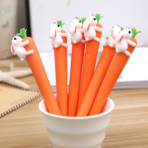 Korean new cute cartoon creative white rabbit love carrot students black neutral pen office signature pen Stationery for office