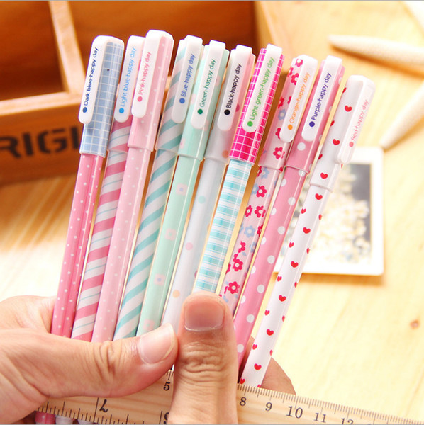 Cute Happy Day 10 colors Gel Pen 10 pieces/box 5 boxes per lot PVC Box Student Pen