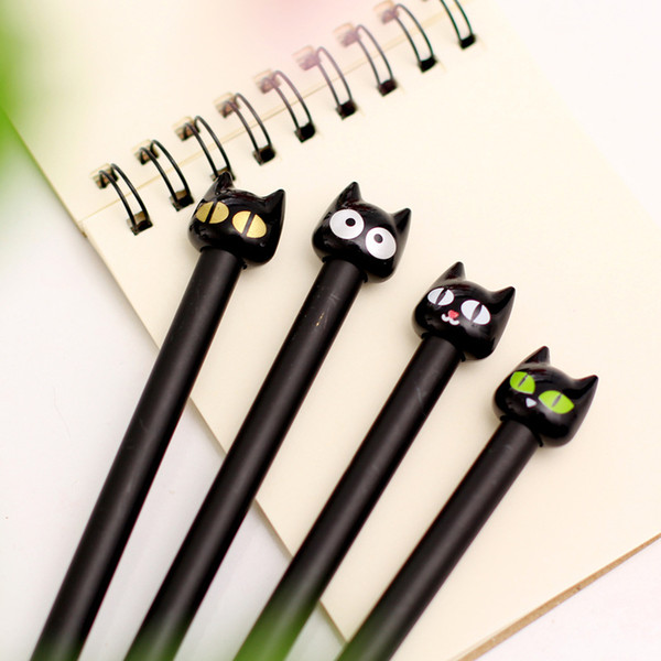 Wholesale-0.5mm Novelty Black Cute Cat Gel Ink Pen Promotional Gift Stationery School Office Writing Pens