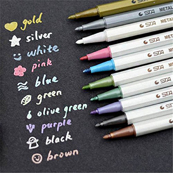 10 pcs/lot Metallic Colored Ink Water Chalk Pen for Scrapbook Photo Album Drawing Watercolor Art Marker Gel Pens Stationery