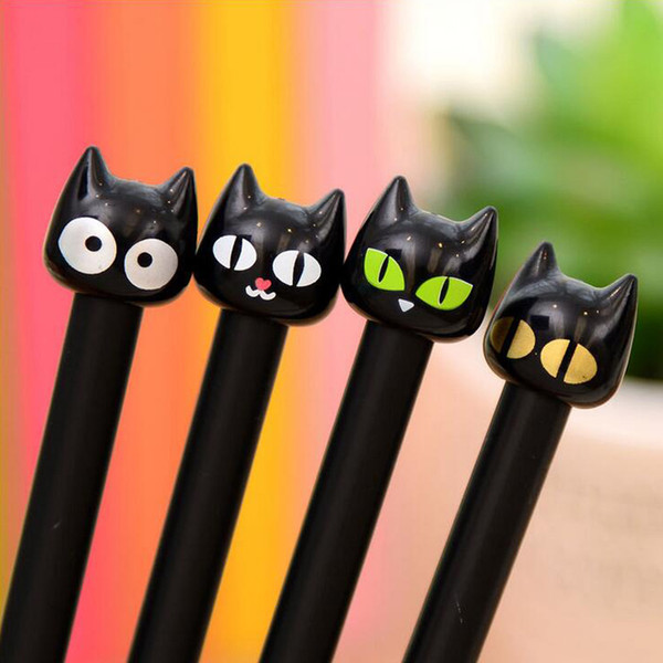 Wholesale-8pcs /set Cute Kawaii Lovely Cartoon Animal Black Cat Gel Pen 0.38 MM Rollerball Pen Novel Stationery For Students