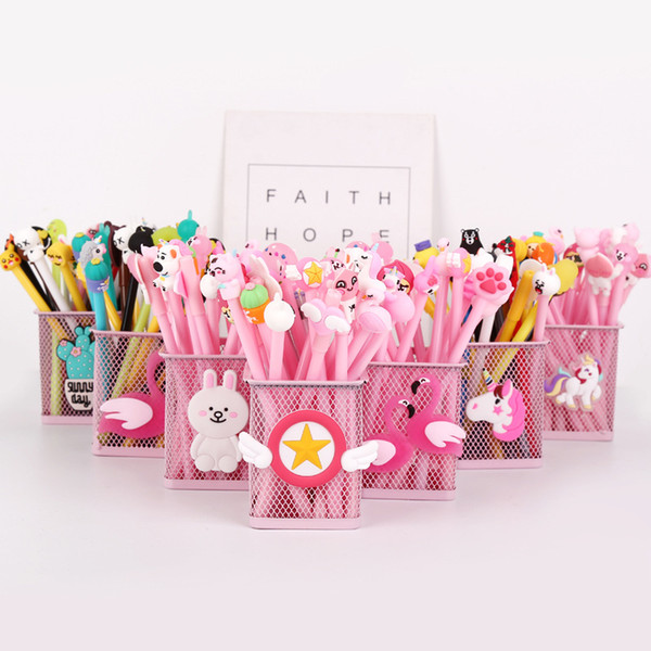 20pcs /set Refill Best gift lovely Girl Carton Kawai Pink Flamingo Swan Gel Pen 0.38mm Black Ink Promotional Stationery School Office Gift