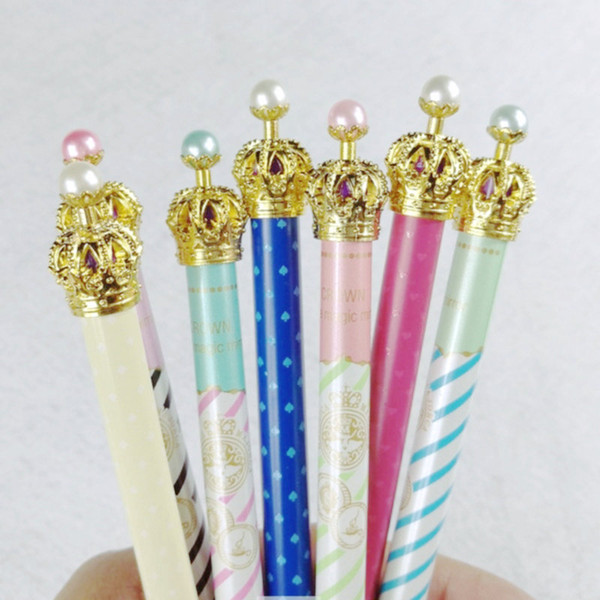 50PCS Lovely Metal Crown Gel Pen for Writing Stationery School Office Supplies Random Colour