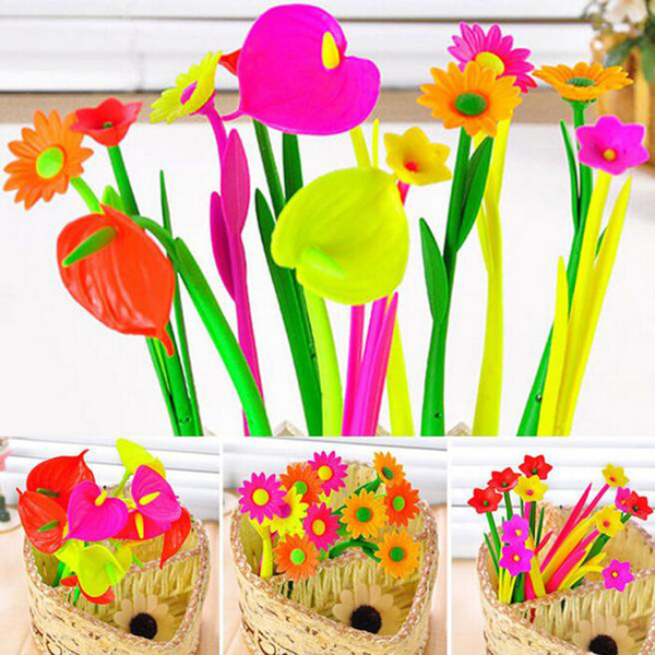 6 Pieces Mixed Flower Plant Ballpoint Pens Fashion Hot Creative Stationery Bloom Sweet Lucky Flowers Pen Design Pen Creative Free Shipping