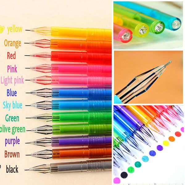 HOT 12Pcs Candy Color Diamond Gel Pen School Supplies Draw Pens Student Gift