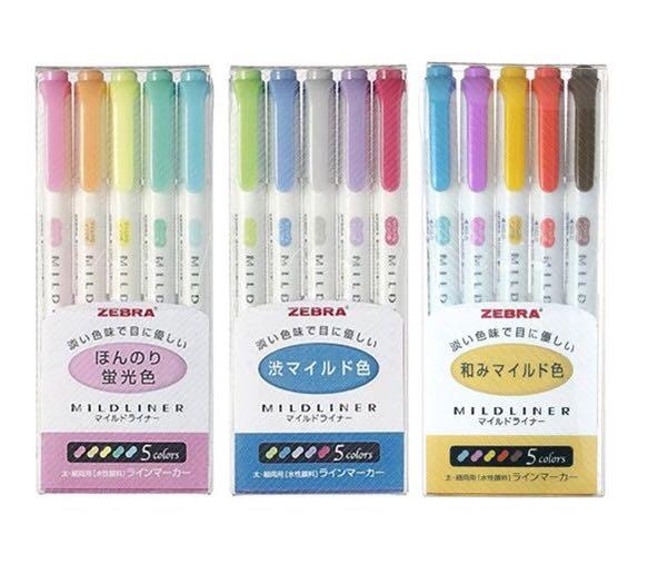 Zebra Mildliner Mild Liner Double-Sided Highlighter 5 Colors Set Highlight Pen