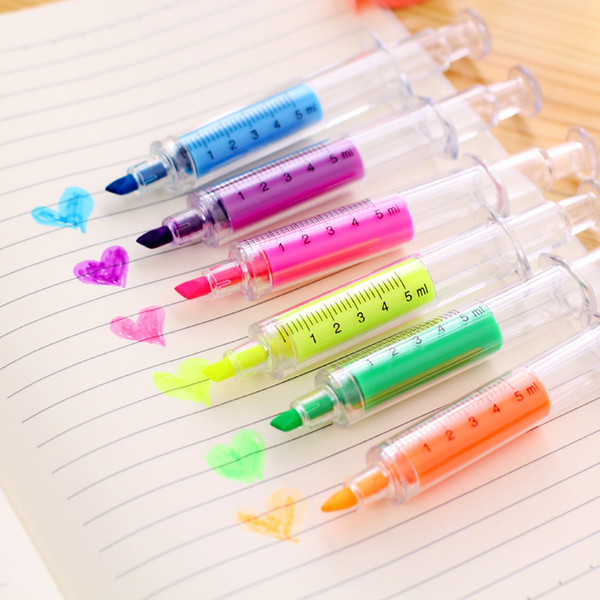 2018 Cute Kawaii Novelty Nurse Needle Syringe Shaped Highlighter Marker Marker Pen Stationery School Supplies 542