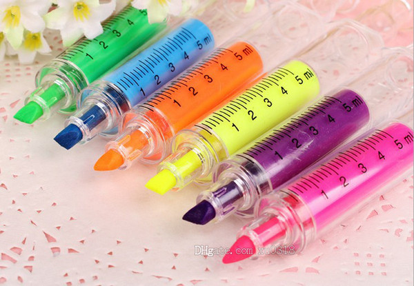 free shipping HOT Cute Kawaii Fluorescent Syringe Watercolor Pens Highlighters Marker Pen Korean Stationery School Supplies Needle marker