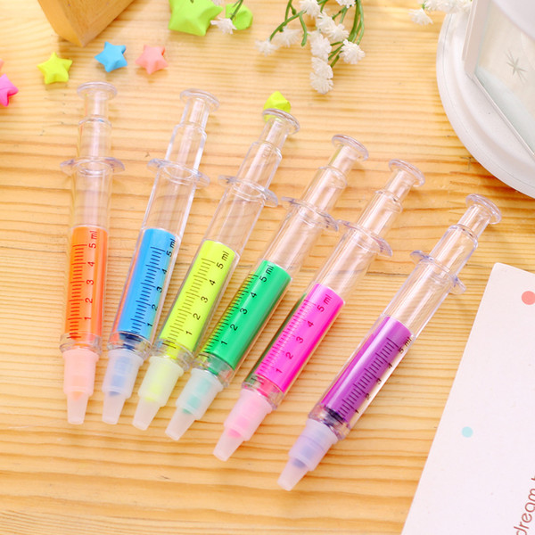 6Pcs Creative Syringe Needle Multi Function Marker Gel Highlighter Pen Colored School Boys Girls Painting Drawing Stationery