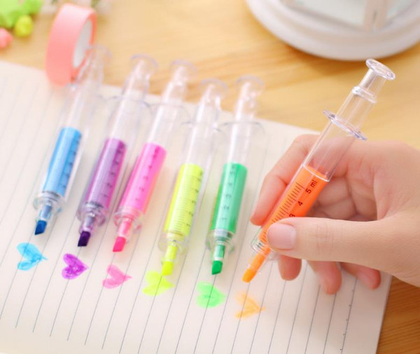 Cute Kawaii Fluorescent Syringe Watercolor Pens Highlighters Marker Pen Korean Stationery School Supplies