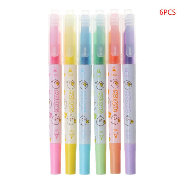 6pcs Cartoon Double Head Writing Fluorescent Pen Art Highlighter Drawing Marker Pens Office School Supplies