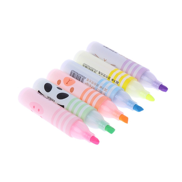 6 Colors Cute Animals Panda Cat Mini Highlighter Paint Marker Pen Drawing Liquid Chalk Stationery School Office Supply