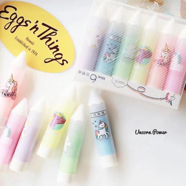 6 pcs Cute Unicorn color highlighter marker pen Mini high light Stationary Office School supplies resaltadores escolares F351