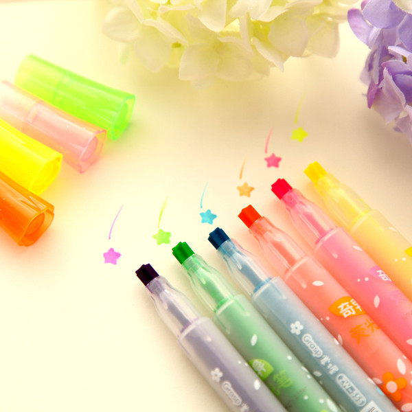 6 pcs/Lot Star Marker Color Highlighter pen for reading book Fluorescent drawing pen office material School supplies 6260